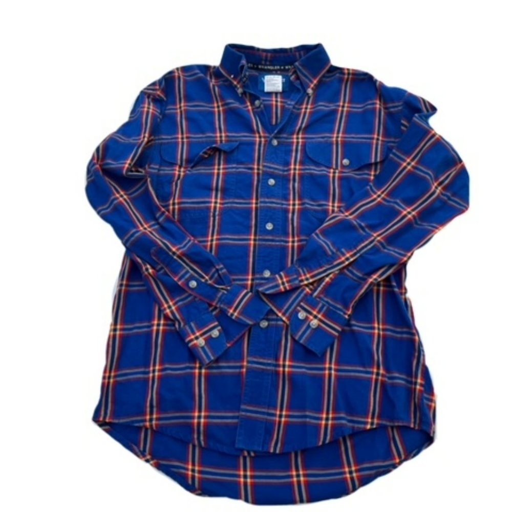 Men's Wrangler Western Long Sleeve Button Up Blue and‎ Yellow Plaid Sz S